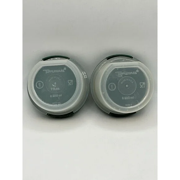 2 Tupperware Modular Mates 7 oz Containers 1605 with Green Lids USA Used Bundle - Picture 5 of 5